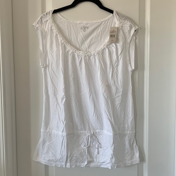 LOFT Tops - NWT LOFT White Peplum Detail Neckline Sleeveless Cotton/Modal Blend Top Size MP